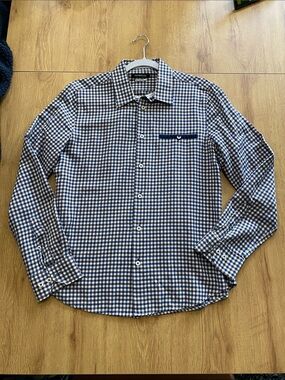 Men's Casual Checked Slim Fit Button-Down Shirt in Blue & Brown